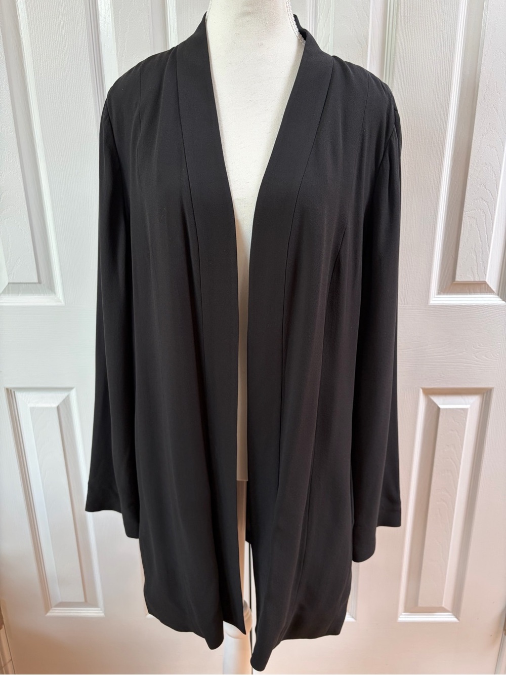 Eileen Fisher Black Silk Long Jacket/Cardigan Size L
